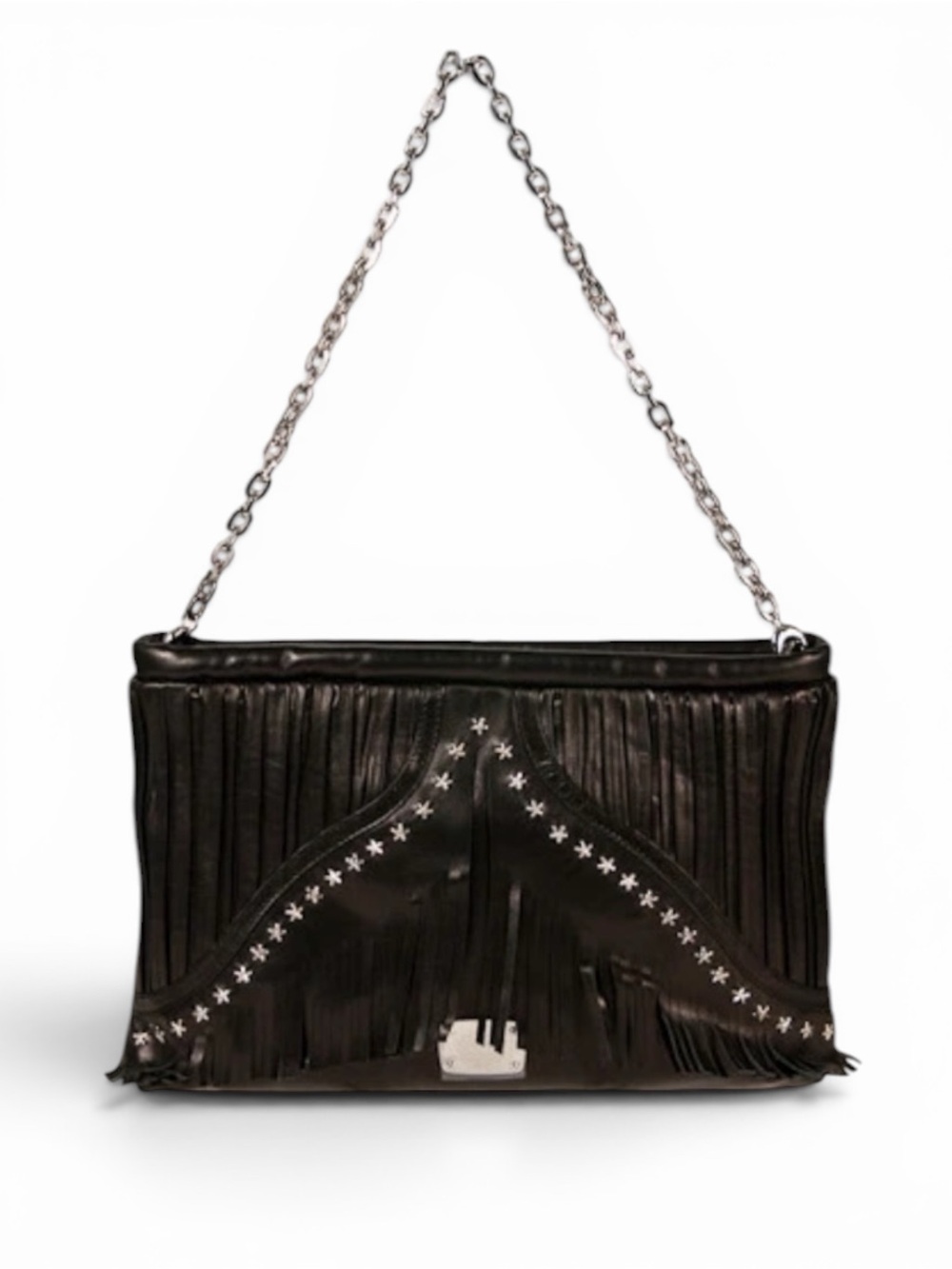 Jimmy Choo Leather Fringe Star Stud Crossbody Clutch  Lux Boho Revival